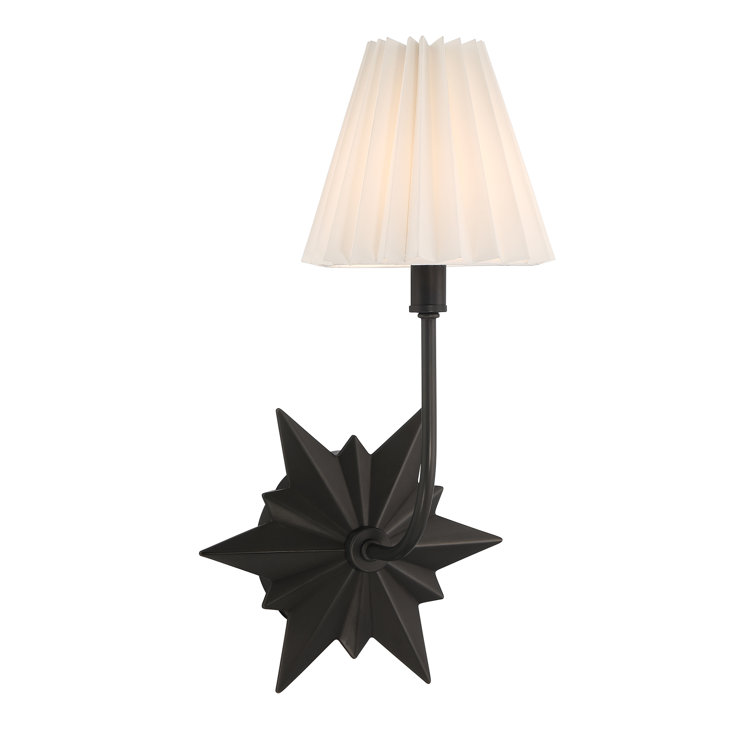 Black Tourmaline 1-Light Sconce with White Pleated Shade