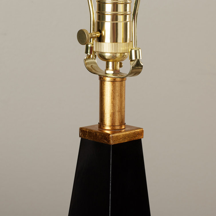 Elle Glossy Black Triangular Resin Table Lamp with White Linen Shade