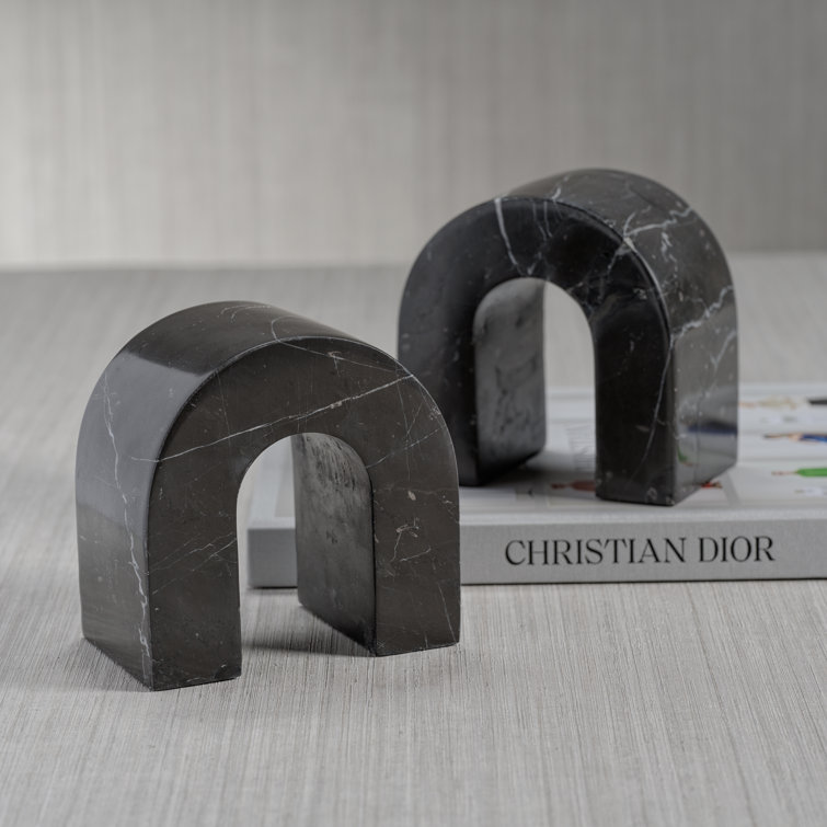 Black Arched Marble Stone Bookends Set