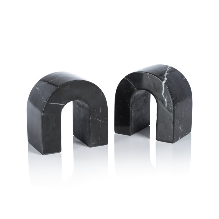 Black Arched Marble Stone Bookends Set