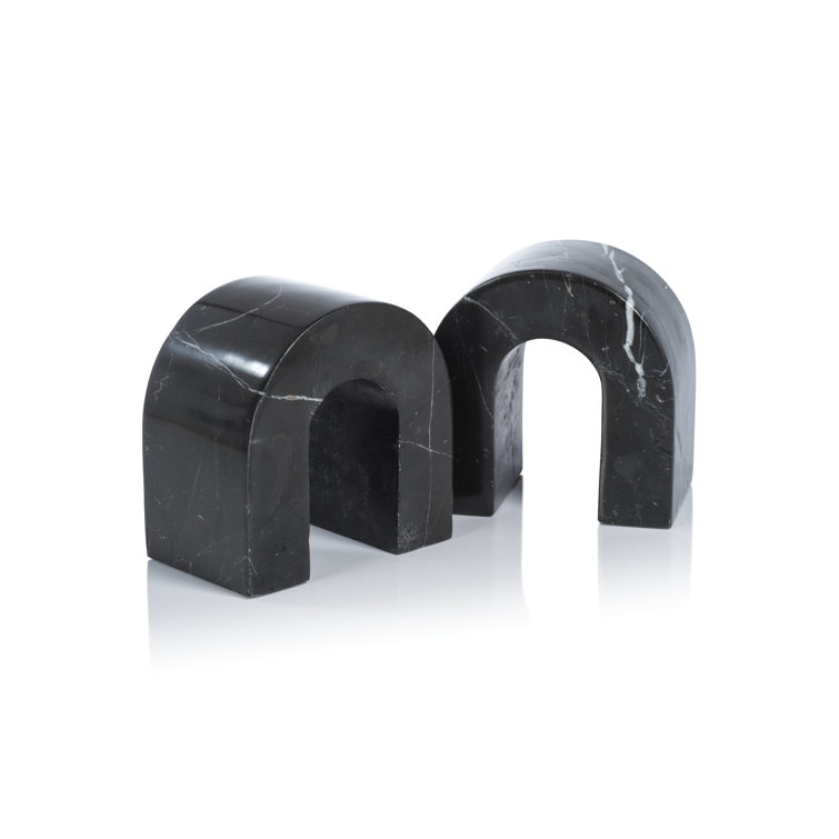 Black Arched Marble Stone Bookends Set