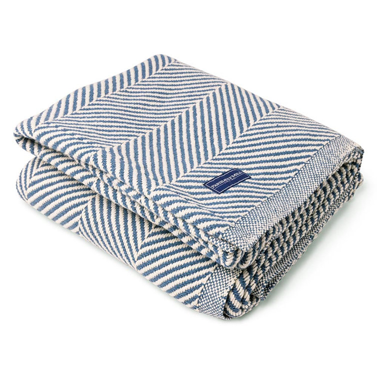 Blue Chevron Hand Woven Cotton Throw Blanket