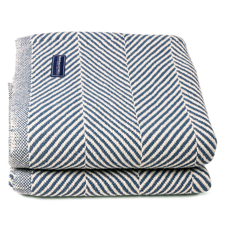 Blue Chevron Hand Woven Cotton Throw Blanket