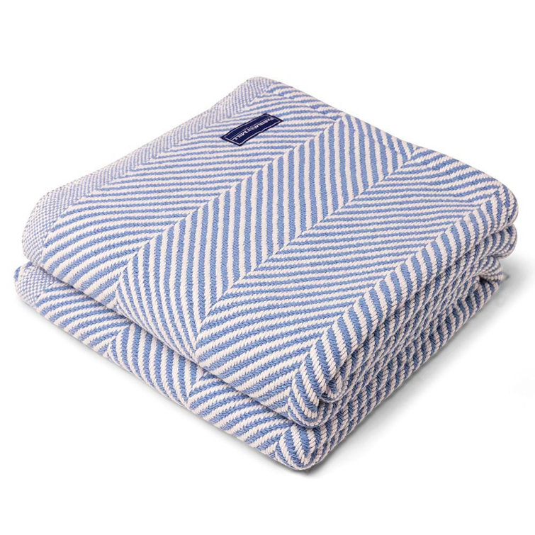Denim Chevron Hand Woven Cotton Throw Blanket