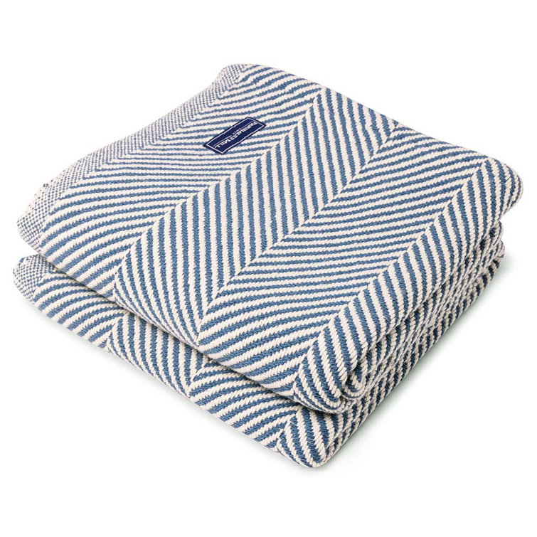 Blue Chevron Hand Woven Cotton Throw Blanket