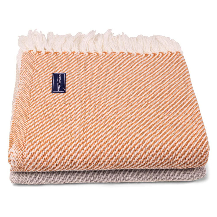Light Orange and White Cotton Hand Woven Throw with Fringe