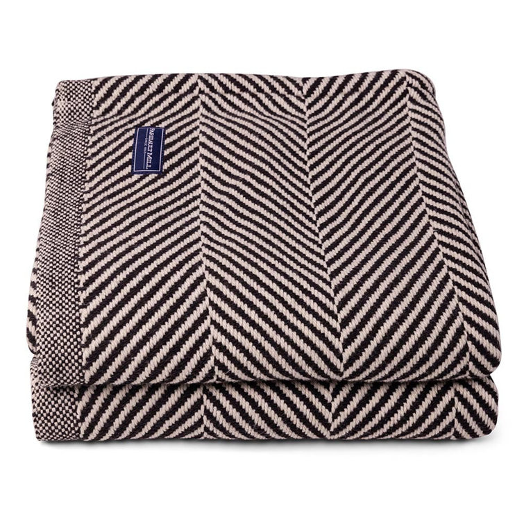 Monhegan Black and White Cotton Herringbone Throw