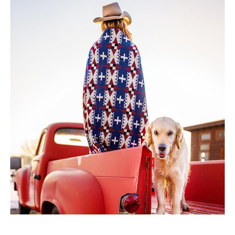 Dyani White Hawk Blue and Red Wool Throw Blanket