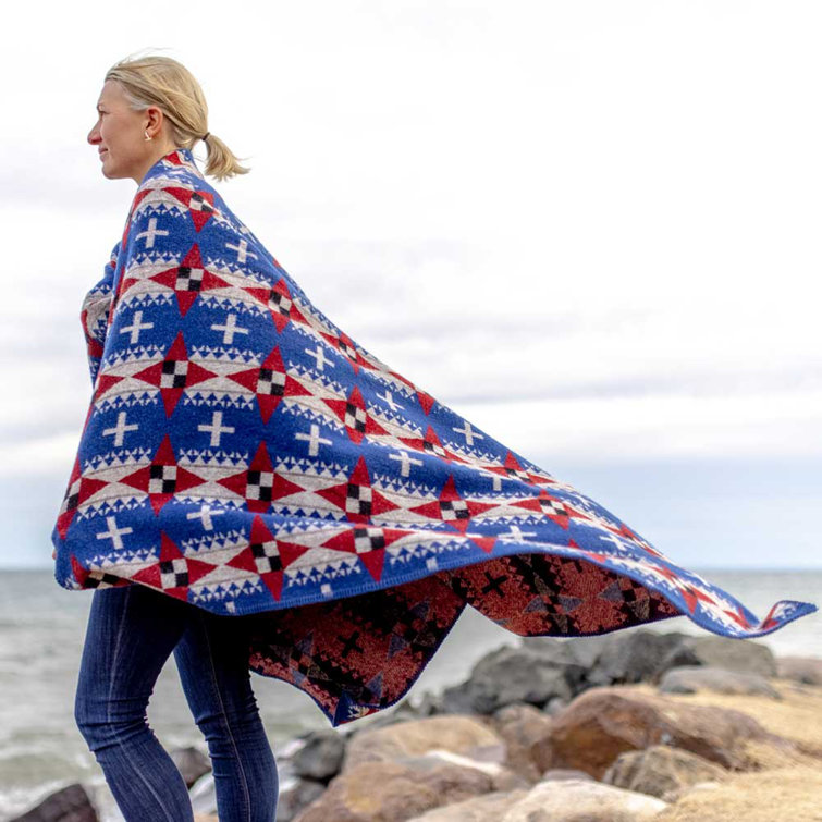 Dyani White Hawk Blue and Red Wool Throw Blanket