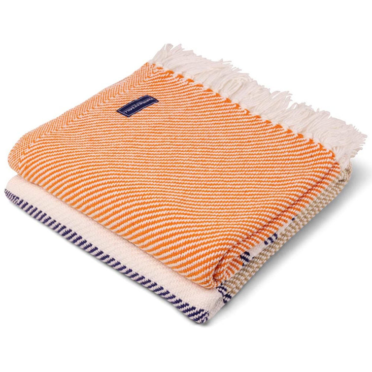 Hand Woven Orange Cotton Throw with Twisted Fringe