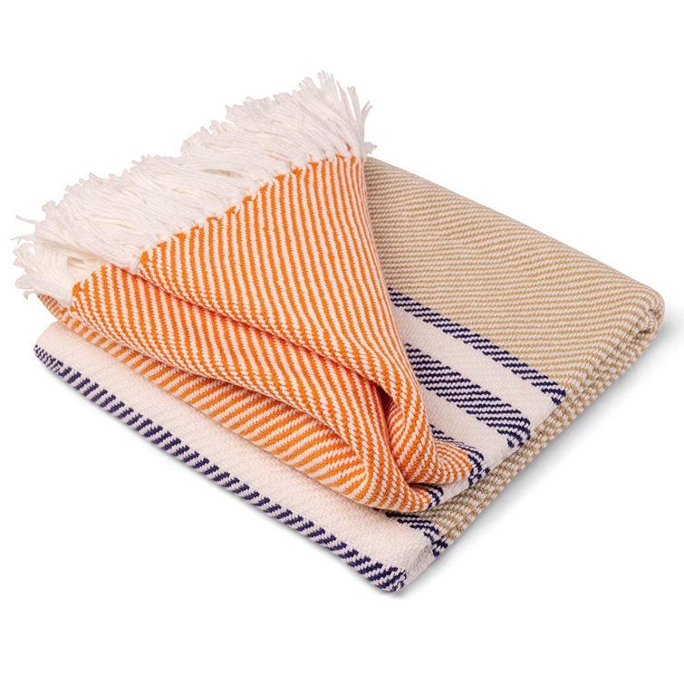 Hand Woven Orange Cotton Throw with Twisted Fringe