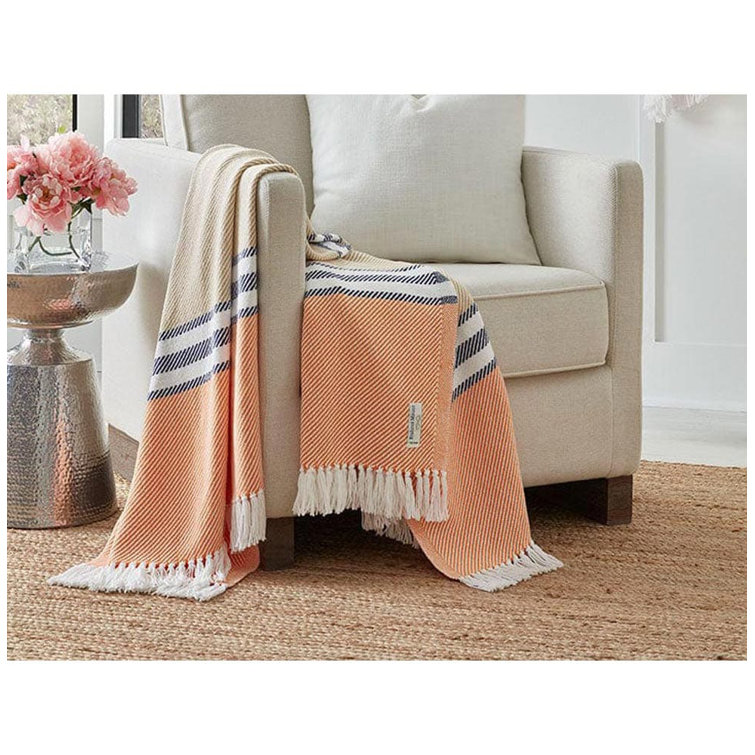 Hand Woven Orange Cotton Throw with Twisted Fringe