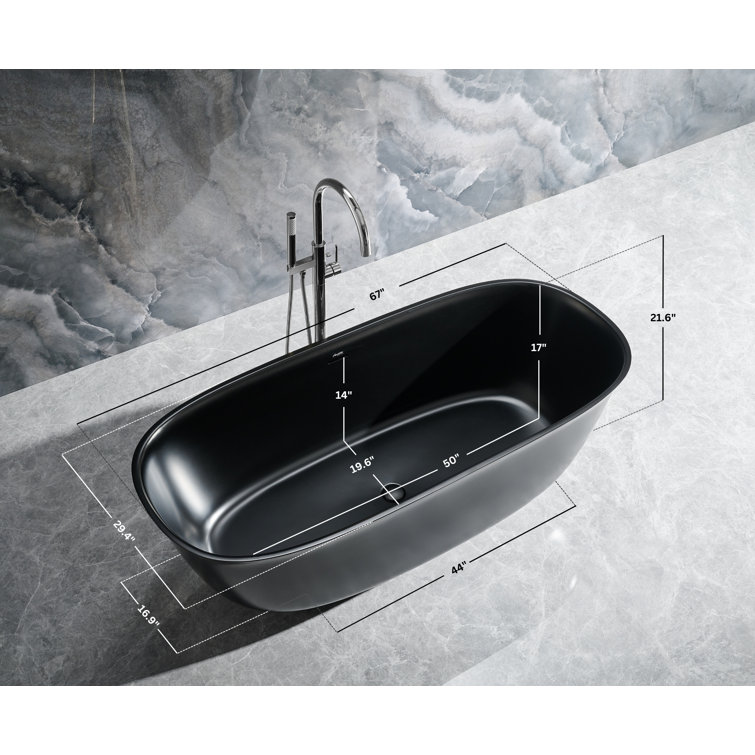Fiore 67'' Matte Black Acrylic Freestanding Bathtub