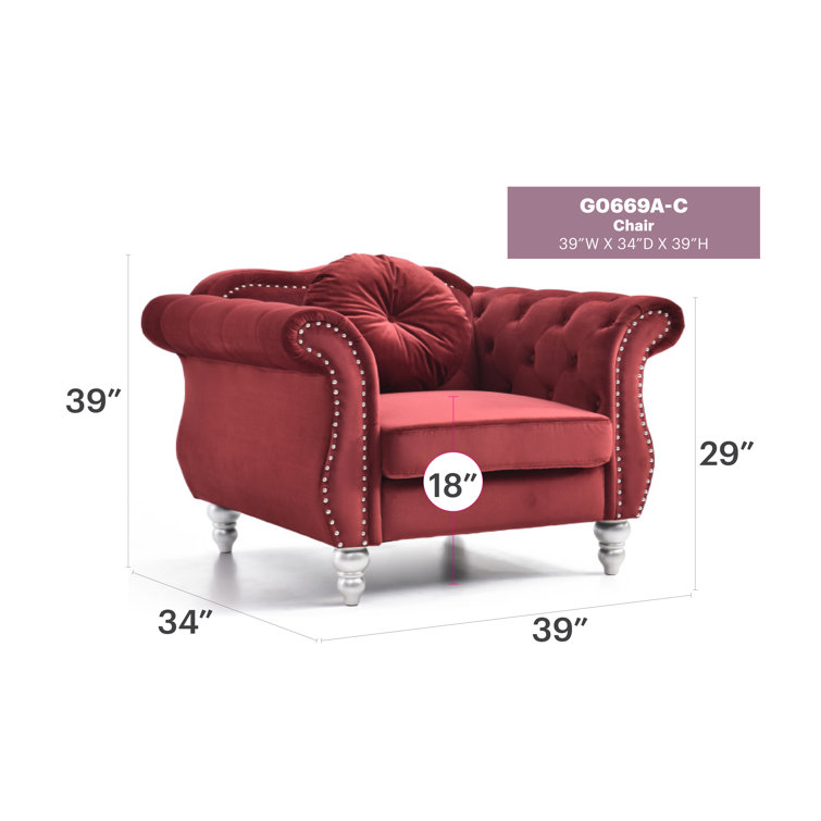 Burgundy Velvet Tufted Accent Chair with Wood Frame