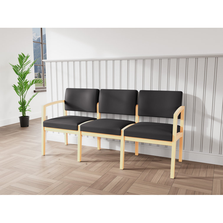 Lenox Natural Wood 3-Seat Reception Bench with Black Cushions