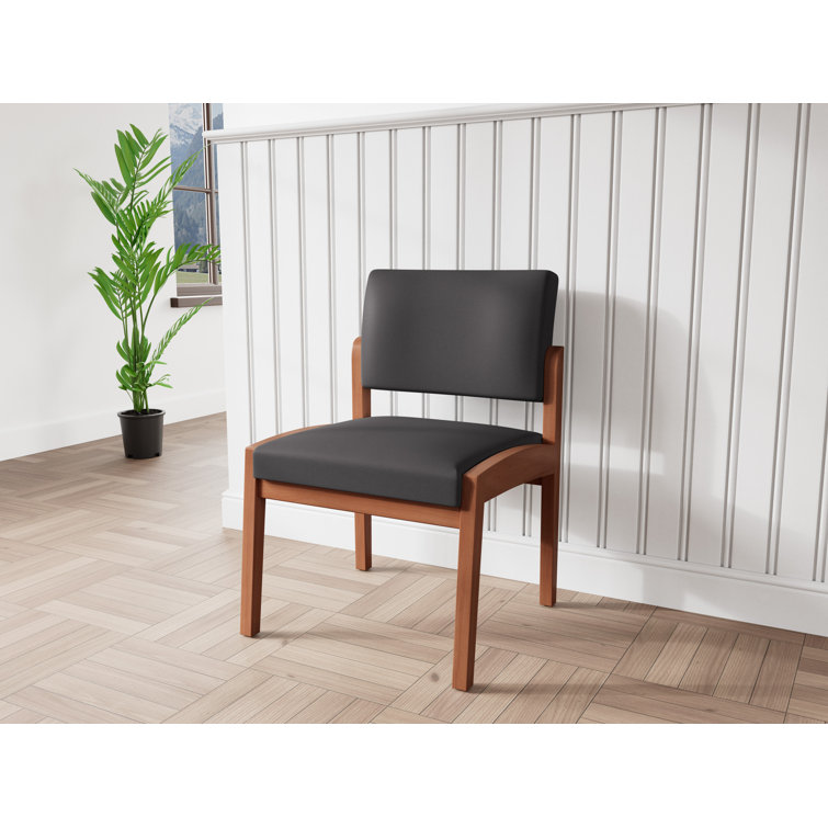 Lenox Black Fabric Armless Guest Chair with Walnut Wood Frame