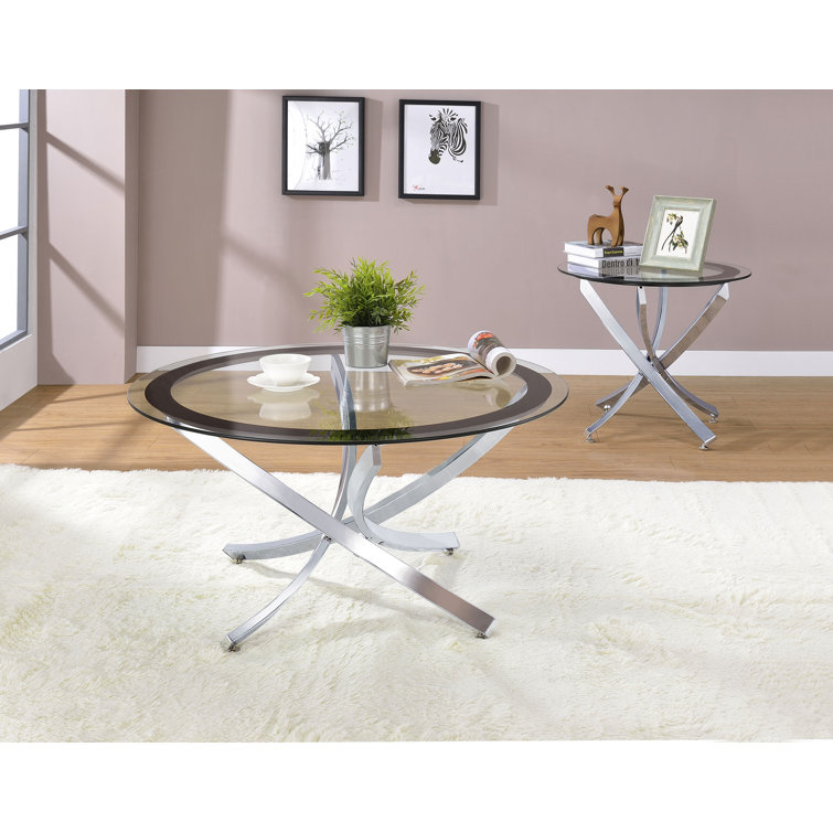 Contemporary Chrome and Black Round Glass Top End Table