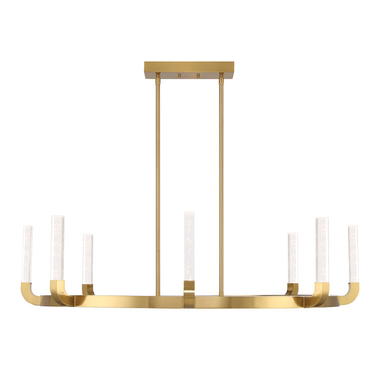 Warm Brass 8-Light LED Linear Chandelier with Clear Seeded Acrylic Shades