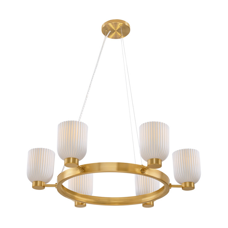 Isla Blanca 6-Light Warm Brass Chandelier with Porcelain Shades