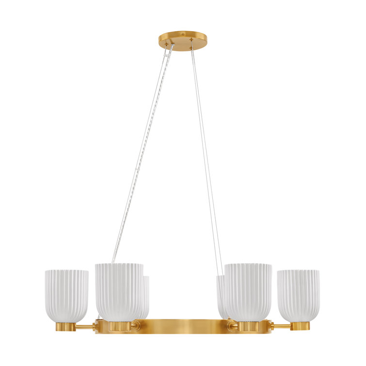 Isla Blanca 6-Light Warm Brass Chandelier with Porcelain Shades