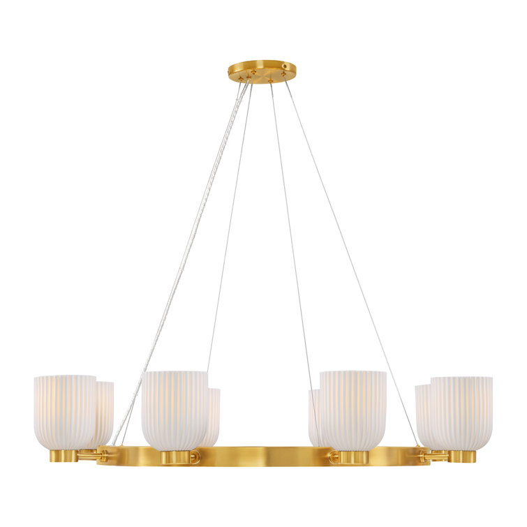 Isla Blanca 8-Light Warm Brass Chandelier with Porcelain Shades