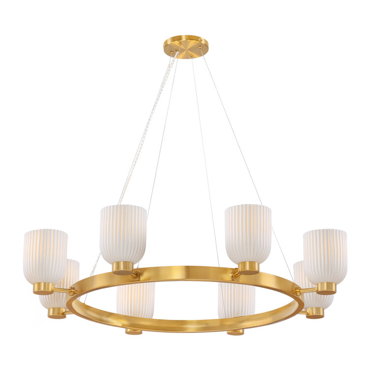 Isla Blanca 8-Light Warm Brass Chandelier with Porcelain Shades