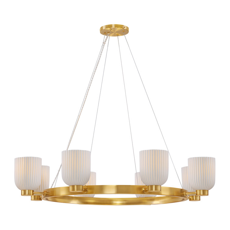 Isla Blanca 8-Light Warm Brass Chandelier with Porcelain Shades