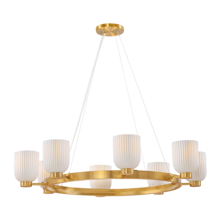 Isla Blanca 8-Light Warm Brass Chandelier with Porcelain Shades