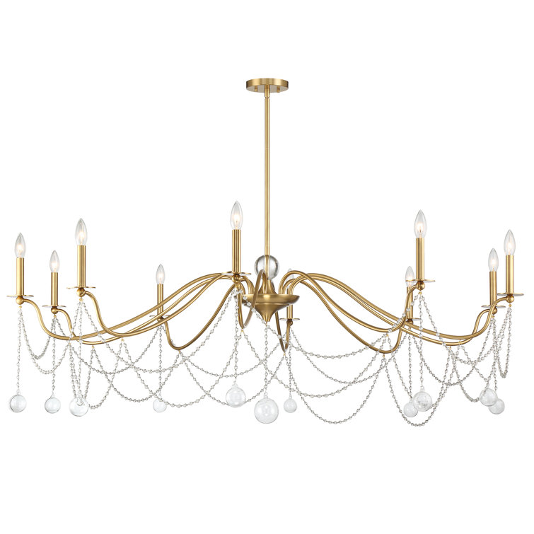 Mariposa Warm Brass 10-Light Chandelier with Crystal Beads