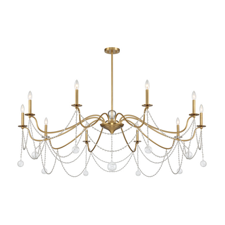 Mariposa Warm Brass 10-Light Chandelier with Crystal Beads