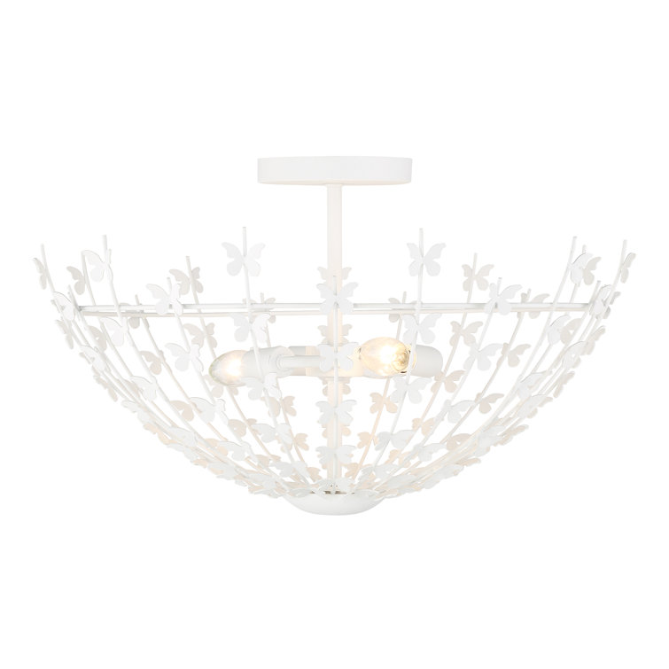 Bisque White Butterfly 3-Light Bowl Ceiling Light