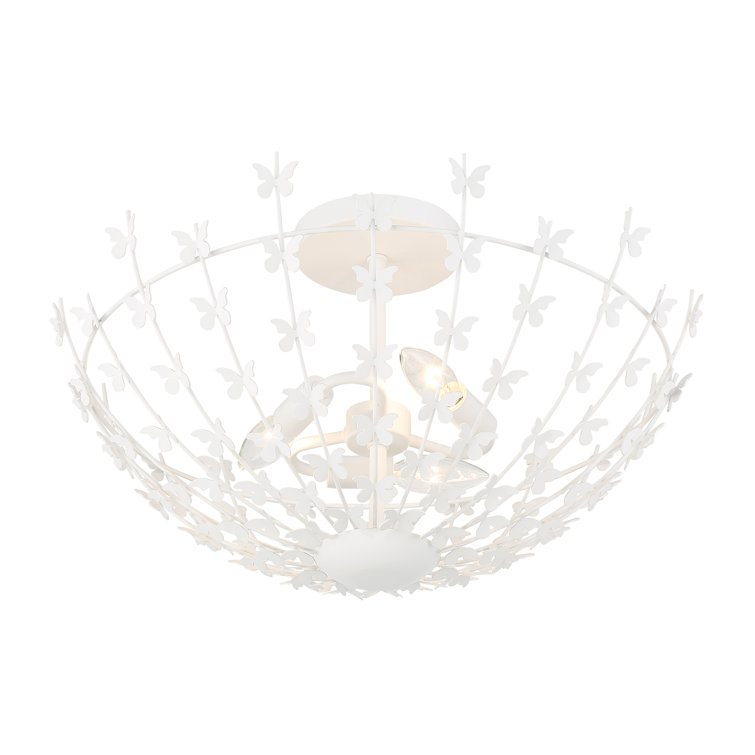 Bisque White Butterfly 3-Light Bowl Ceiling Light