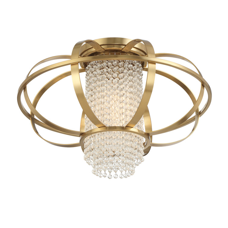 Warm Brass and Crystal 1-Light Flush Mount Ceiling Fixture
