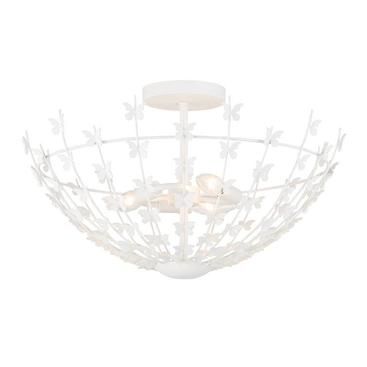 Bisque White Butterfly 3-Light Bowl Ceiling Light