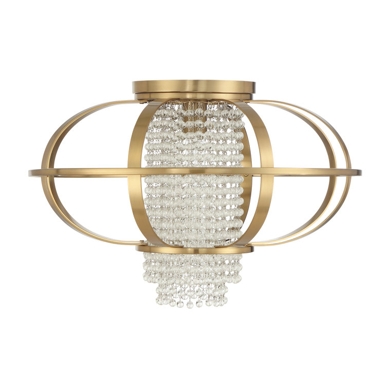 Warm Brass and Crystal 1-Light Flush Mount Ceiling Fixture