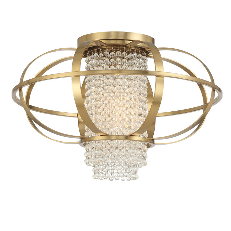 Warm Brass and Crystal 1-Light Flush Mount Ceiling Fixture