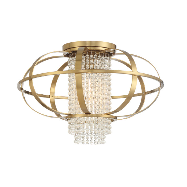 Warm Brass and Crystal 1-Light Flush Mount Ceiling Fixture