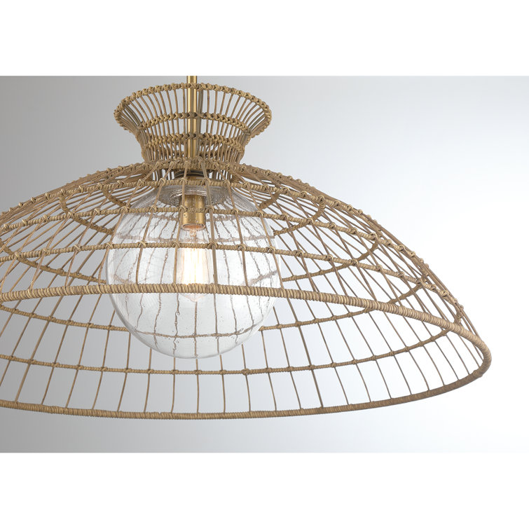 Lanai Warm Brass Rattan Resin and Glass 1-Light Pendant