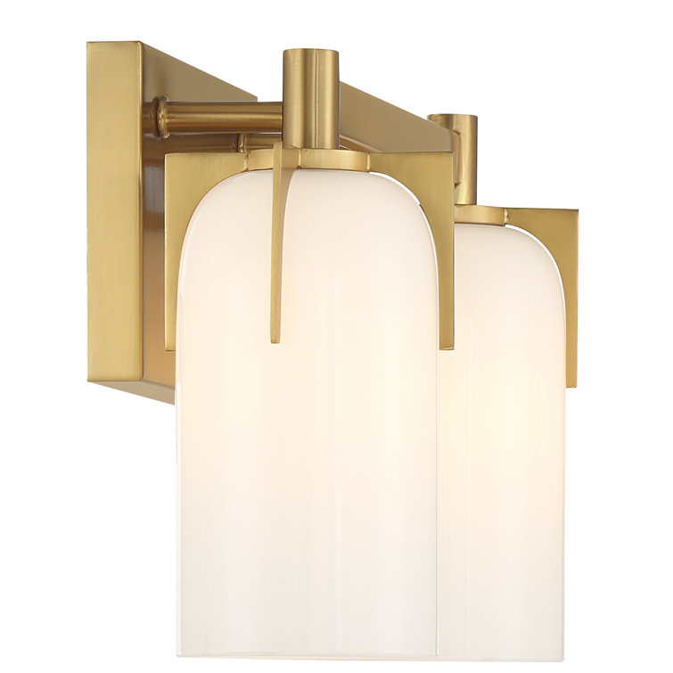 Brass and White Glass 2-Light Dimmable Vanity Fixture