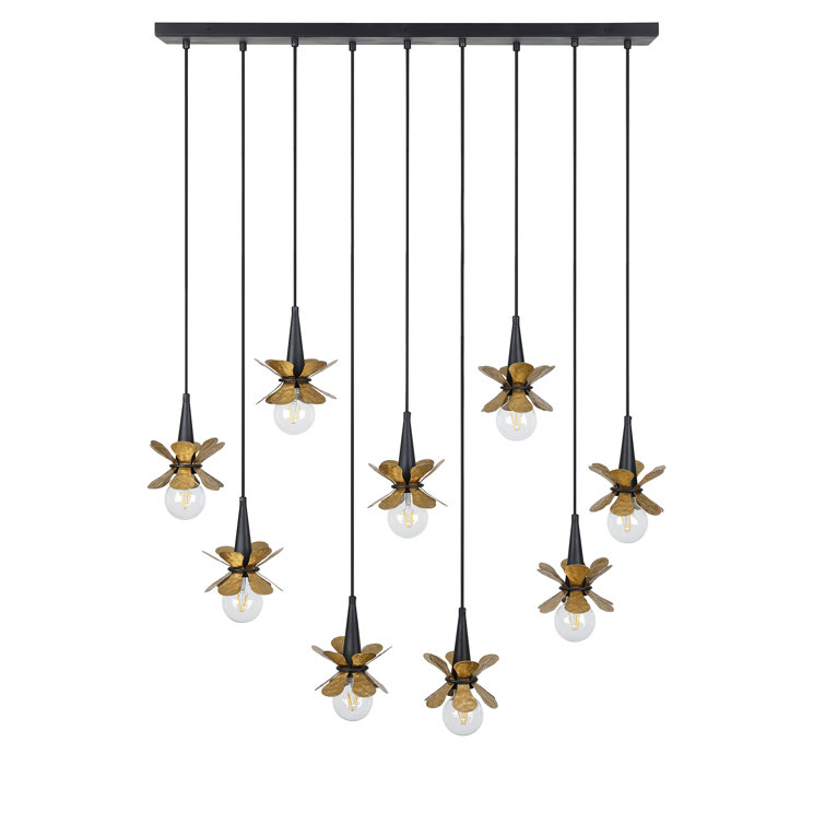 Portinatx Satin Black and Hammered Gold 9-Light Linear Chandelier