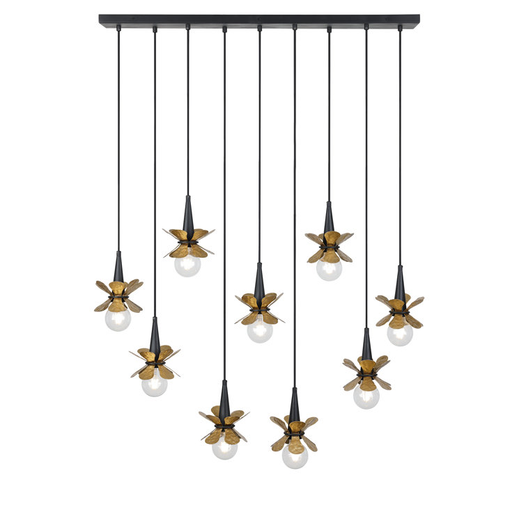Portinatx Satin Black and Hammered Gold 9-Light Linear Chandelier