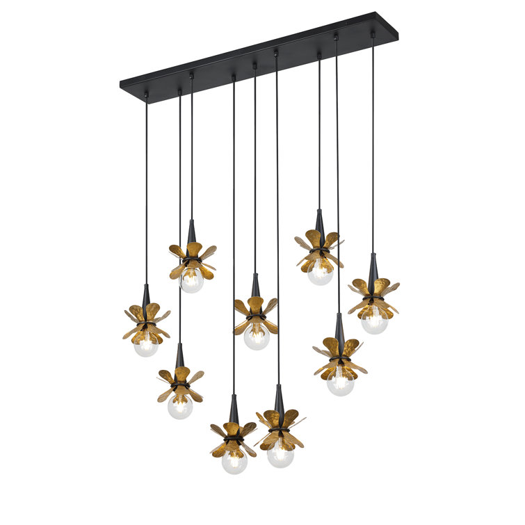 Portinatx Satin Black and Hammered Gold 9-Light Linear Chandelier