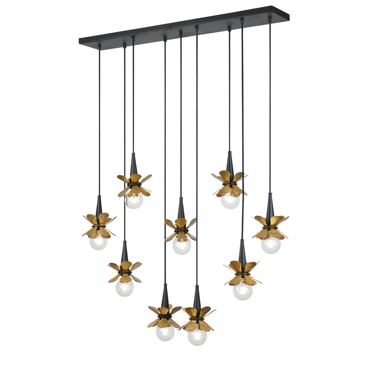 Portinatx Satin Black and Hammered Gold 9-Light Linear Chandelier