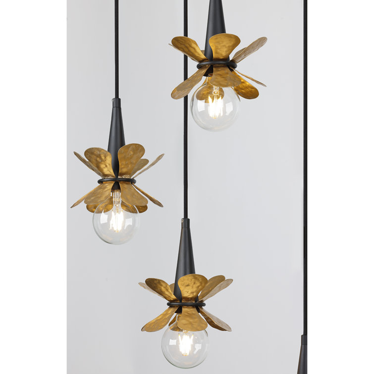 Portinatx Satin Black and Hammered Gold 9-Light Linear Chandelier