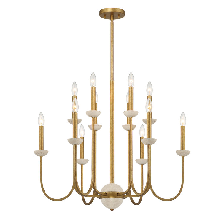 Antique Gold 12-Light Candle Chandelier with Travertine Cups
