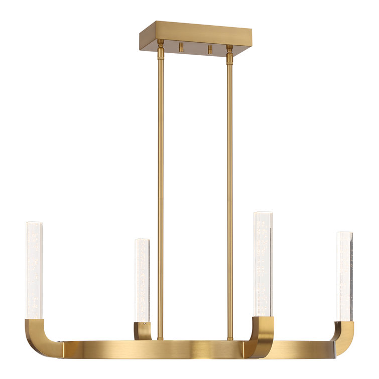 Warm Brass 4-Light LED Chandelier with Clear Seeded Acrylic Shades