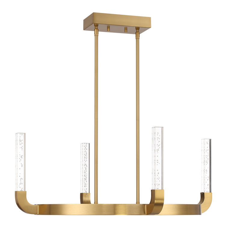 Warm Brass 4-Light LED Chandelier with Clear Seeded Acrylic Shades