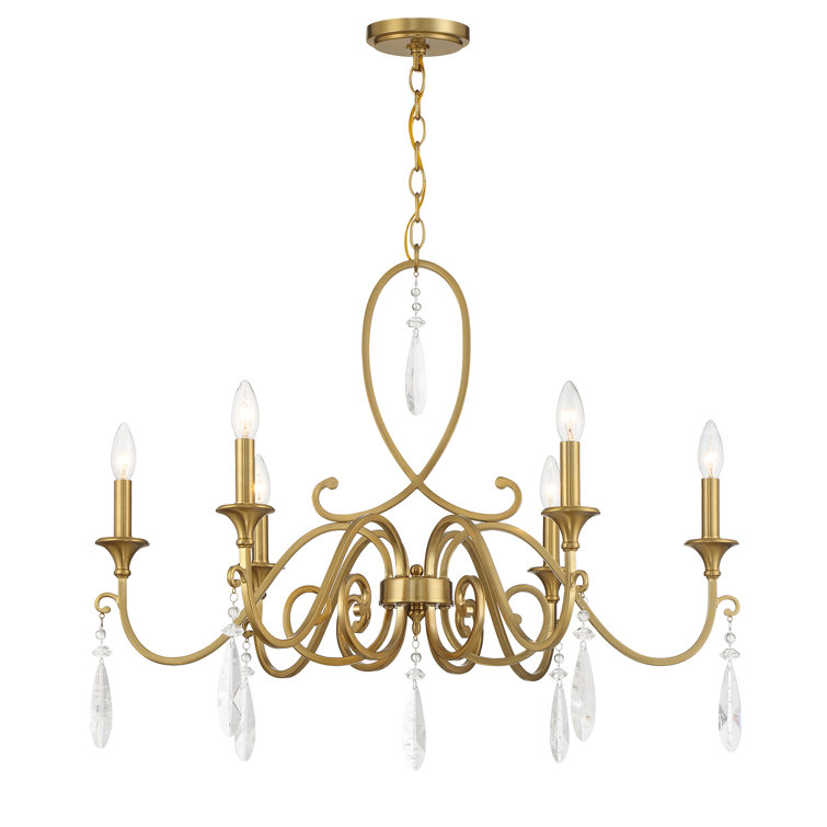 Fairchild Warm Brass 6-Light Chandelier with Crystal Drops