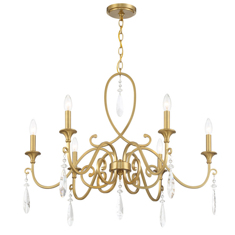 Fairchild Warm Brass 6-Light Chandelier with Crystal Drops