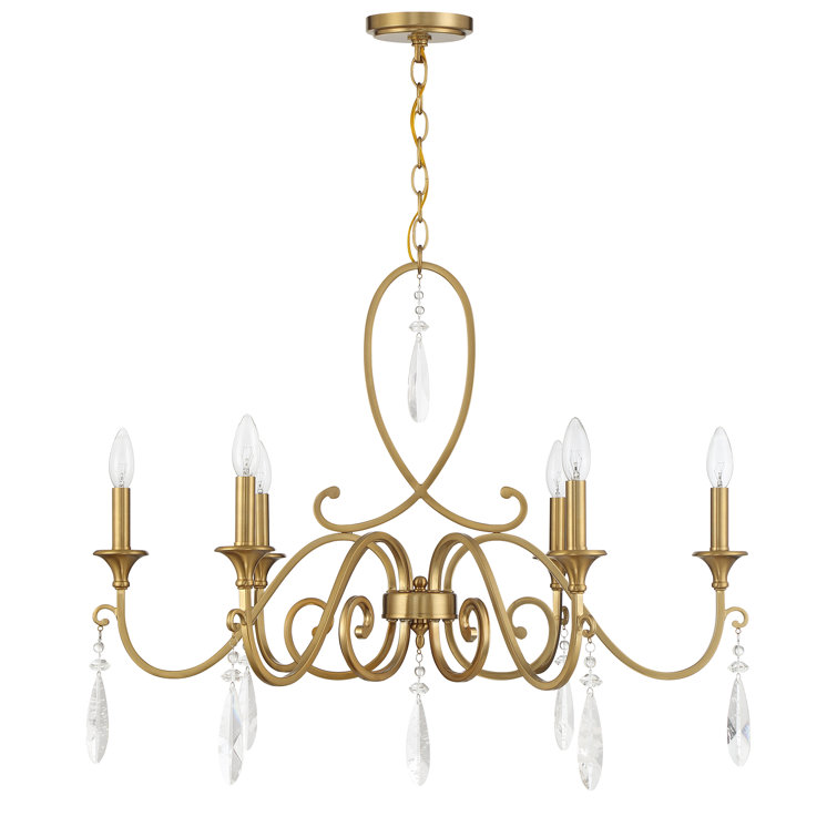 Fairchild Warm Brass 6-Light Chandelier with Crystal Drops